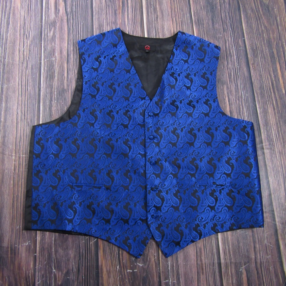 Suit Vest Brand‎ Q Mens 3XL Blue Paisley Tuxedo Belted Formal Waistcoat Wedding